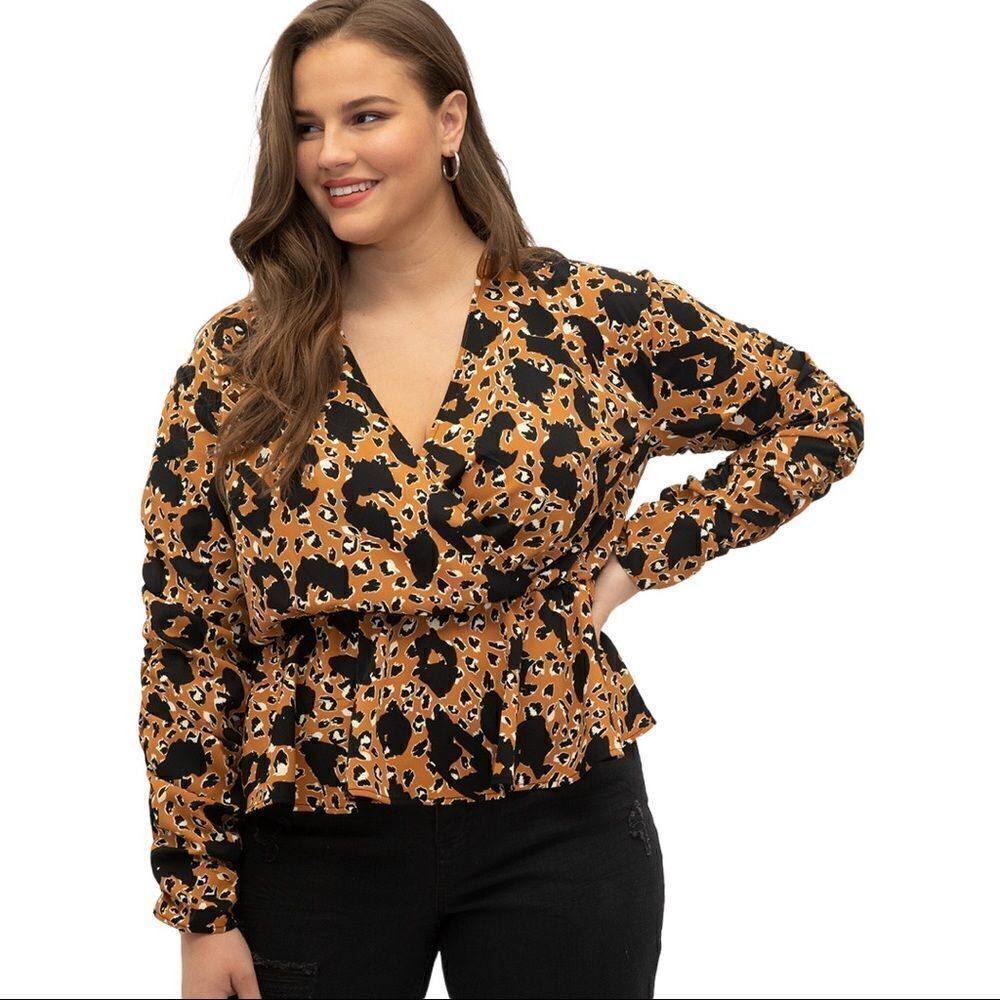 ELOQUII Elements Cheetah Print Peplum Top